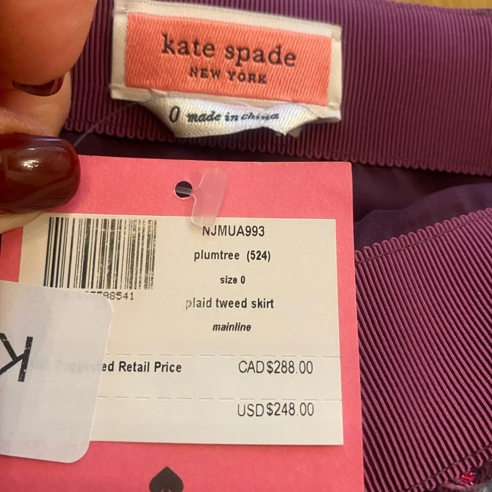 Kate Spade Women’s Tweed Plaid Mini Plumtree Skirt Purple Pink Size New 0